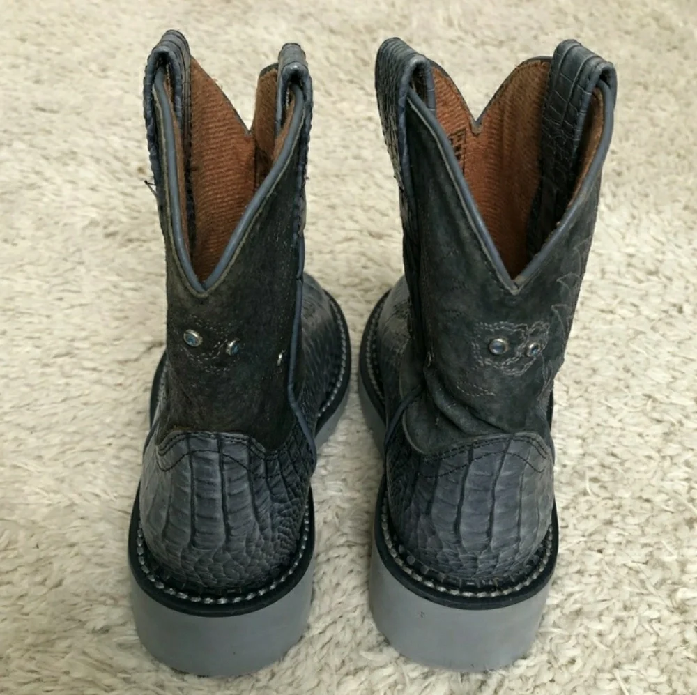 ARIAT Kid's Blue Suede & Croc Western Boots Sz 11